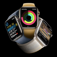 Three apple watch 8s on a black background